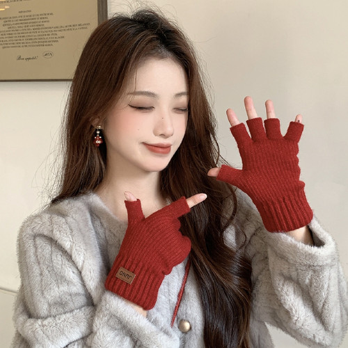 2025新款加绒加厚男女半指手套