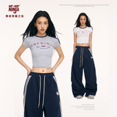 NINJA街舞美式 复古短袖 T恤女夏季 HIPHOP 新款 爵士舞辣妹紧身上衣