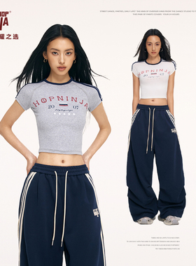 HIPHOP NINJA街舞美式复古短袖T恤女夏季新款爵士舞辣妹紧身上衣