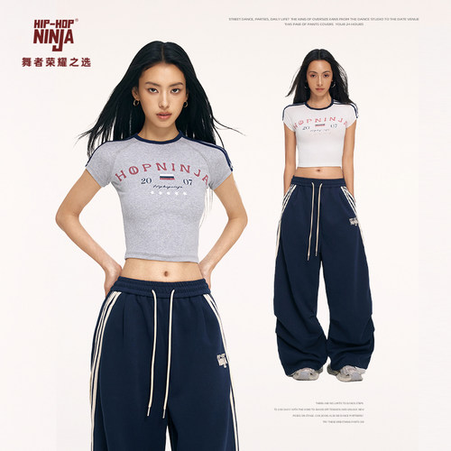 HIPHOP NINJA街舞美式复古短袖T恤女夏季新款爵士舞辣妹紧身上衣