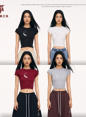 HIPHOP NINJA 街舞美式复古辣妹短袖T恤女爵士舞夏季修身显瘦上衣