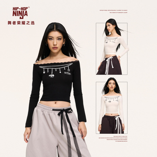 T恤女跳爵士舞修身 复古辣妹蕾丝边长袖 上衣 NINJA街舞美式 HIPHOP