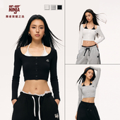 HIPHOP T恤 打底上衣爵士舞绑带挂脖假两件长袖 NINJA街舞美式 修身