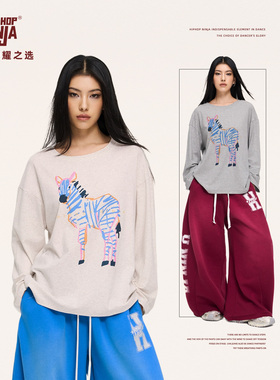 HIPHOP NINJA街舞嘻哈美式宽松长袖T恤上衣女慵懒风跳爵士舞罩衫