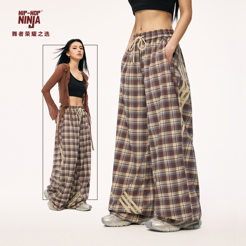 HIPHOP NINJA美式辣妹复古格子运动裤女跳爵士舞街舞嘻哈休闲长裤