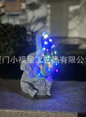 新品母子象多肉花盆带太阳能流水灯四彩色户外花园庭院装饰灯