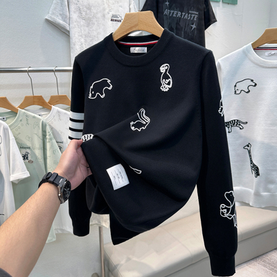 男装毛衣冬季内搭上衣服男士保暖针织衫美式穿搭毛线衣刺绣打底衫