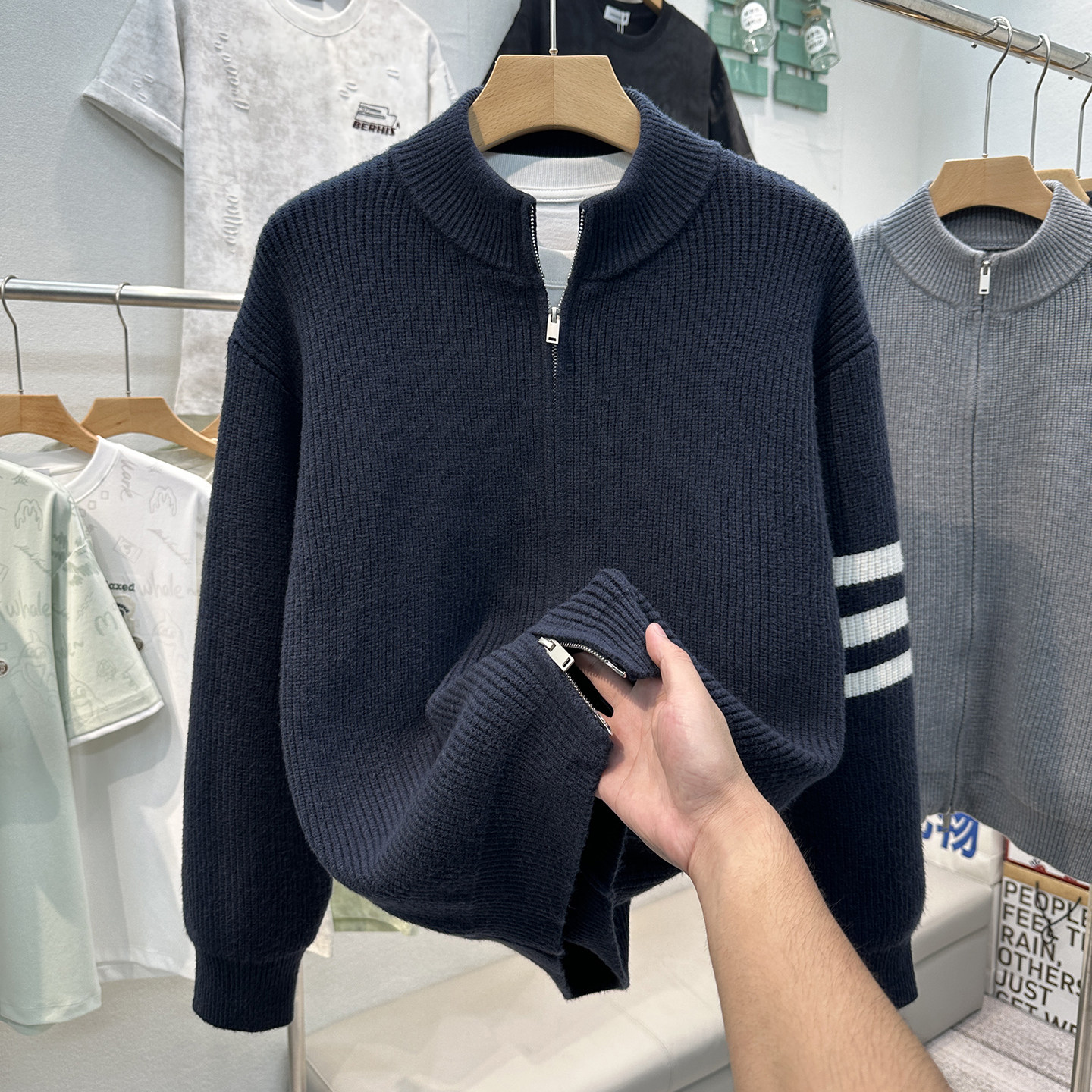 男士毛衣开衫外套秋冬季半高领加厚针织衫立领上衣服高级感毛线衣,男装,针织衫/毛衣,淘宝优惠券,粉丝福利购,淘宝优惠卷