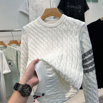 男士毛衣秋冬季加厚高级感针织衫冬装内搭上衣服麻花毛线衣打底衫