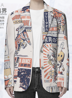 日系风复古海报狛犬武士拉面怪兽插画西装外套男女潮0017设 无界