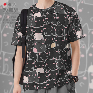 0015设 女装 无界 速干T恤男装 日系原宿风猫咪涂鸦痞帅趣味ins大码