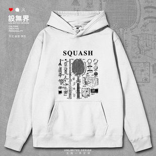 壁球运动员球场球拍运动设计线稿图连帽卫衣男女创意帽衫设 无界