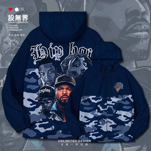 迷彩嘻哈说唱NWA匪帮乐队头像拼接夹克棉服男女潮冬装000E设 无界