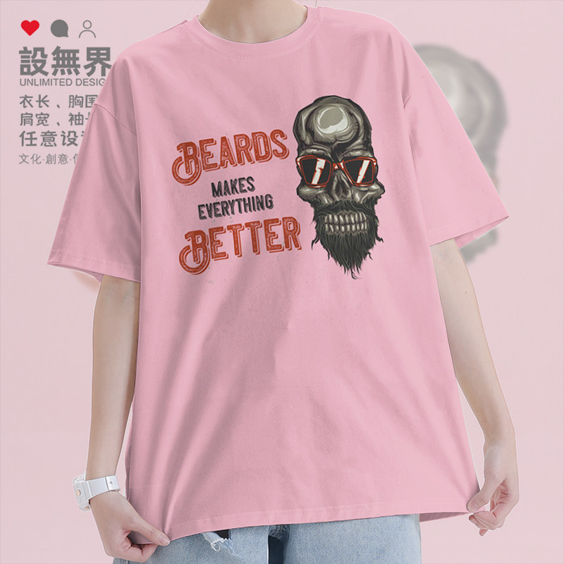 复古机车骷髅头骨印花学生潮牌短袖T恤男女宽松体恤衫夏02设 无界