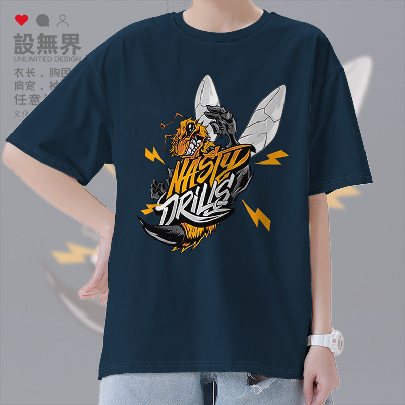 大黄峰闪电街头涂鸦图案短袖T恤男女青年潮牌运动男装衣服设 无界