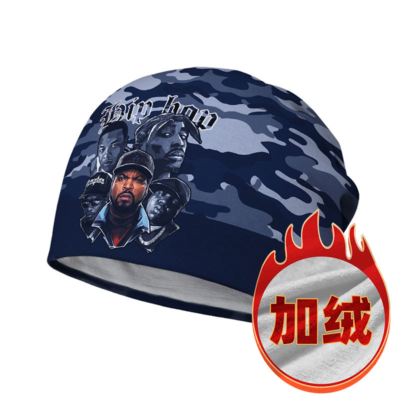 迷彩嘻哈说唱nwa匪帮乐队头像拼接堆堆帽男女帽子围脖000e设 无界