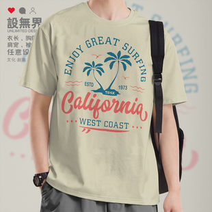 加州California西海岸椰子岛冲浪短袖T恤男女个性复古上衣设 无界
