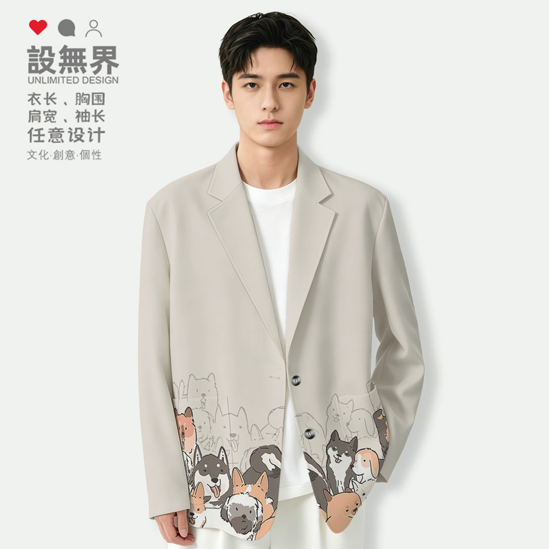 日系一群狗狗大会柴犬萨摩耶卡通西装外套男女西服潮0017设 无界