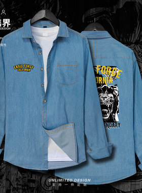 雄鹰怒狮EAGLE FORCE动物图案牛仔衬衫男女服装潮牛仔衫秋设 无界