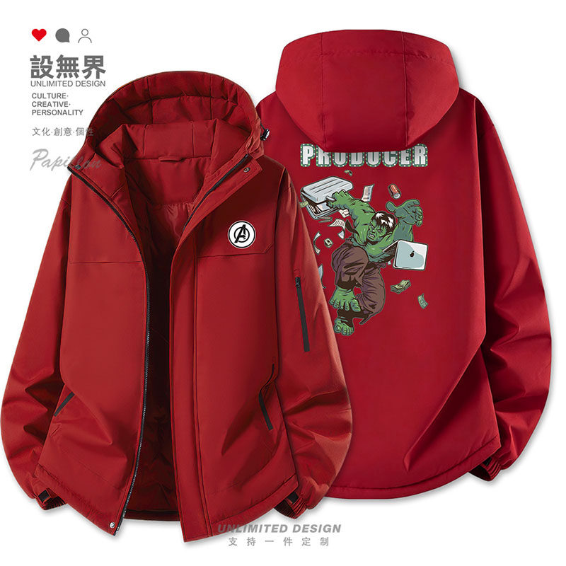 复仇者联盟英雄绿巨人浩克加厚棉服男女印花棉衣外套0002设 无界