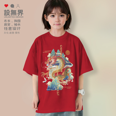 国潮中国风龙年生肖辰龙落肩T恤