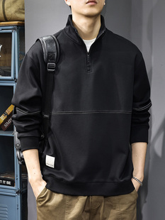 2025秋冬美式 半拉链立领卫衣男设计感拼接复古重磅宽松长袖 POLO衫