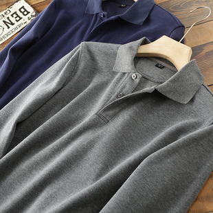 一毛一样 日单高克重加厚纯棉长袖POLO衫外贸男装尾货春秋翻领t恤