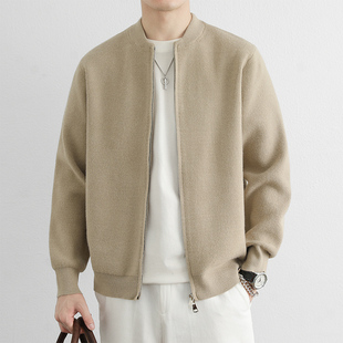 轻熟风儒雅针织开衫韩版痞帅棒球领夹克男秋季时尚休闲毛衣外套潮