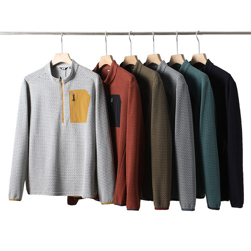 户外波浪纹抓绒衣衣男半拉链卫衣