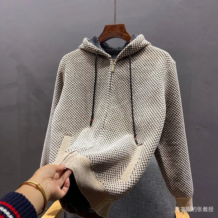 菠萝纹加厚保暖连帽卫衣外套冬