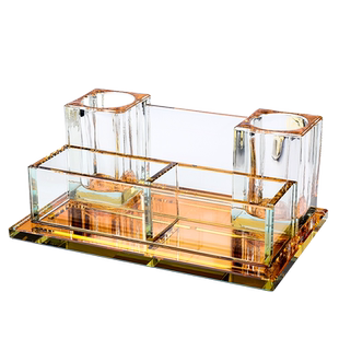 前台水晶网红笔筒三件套定制创意实用办公用品商务礼品纪念品摆件刻字logo笔筒北欧个性简约文具收纳盒大容量