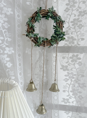 创意藤圈花环门把手装饰家居庭院花园窗户风铃女巫铃铛挂饰吊饰