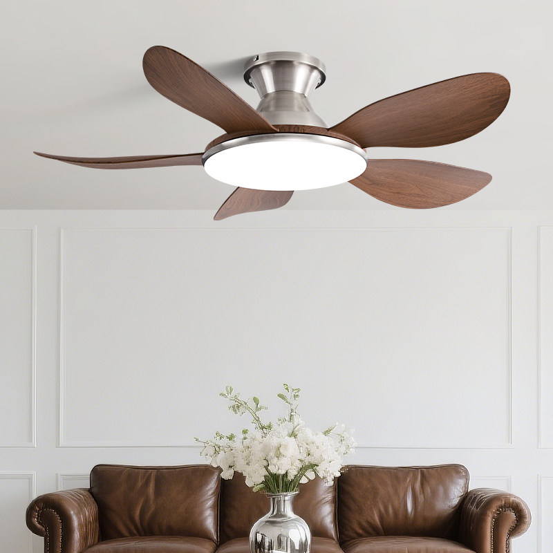 中古胡桃木色风扇灯灯客厅卧室吸顶吊扇大风力静音护眼一体风扇灯