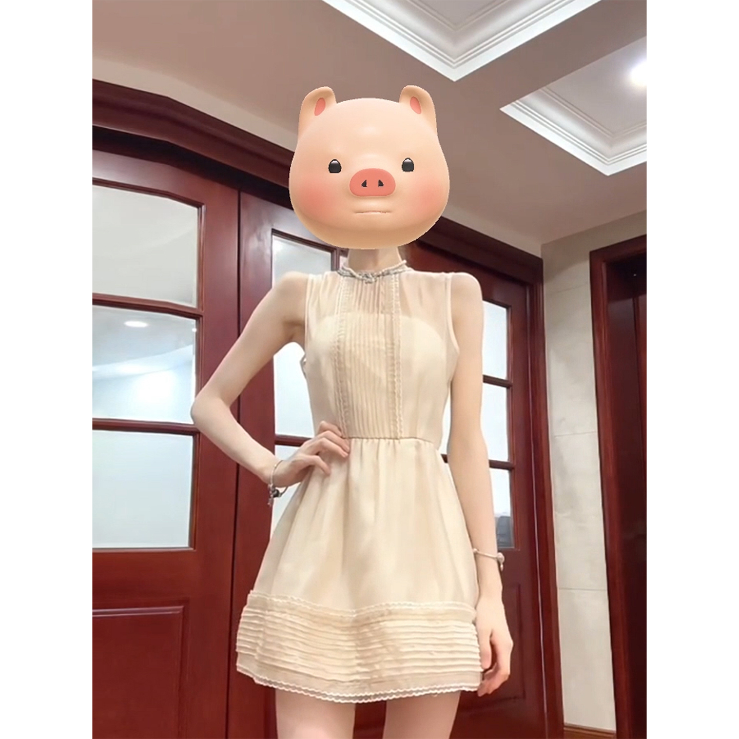 微胖温柔千金重工无袖背心连衣裙