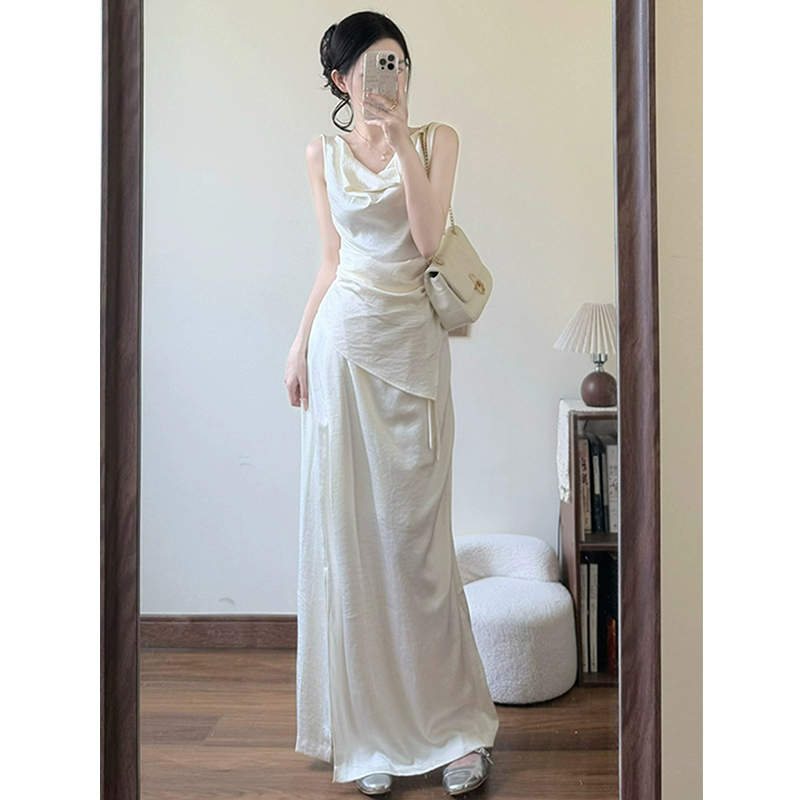 微胖法式气质不规则抽褶荡领上衣