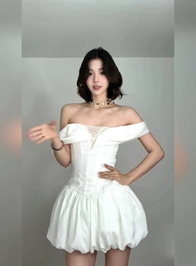 XZY 微胖纯欲风白色一字肩抹胸连衣裙女25年夏季显瘦生日约会短裙