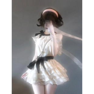 微胖甜美公主风蝴蝶结绣花蕾丝连衣裙女25年夏季 XZY 露肩蛋糕短裙