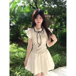 微胖甜美学院风蝴蝶结系带连衣裙女25年夏季 XZY 收腰显瘦初恋短裙