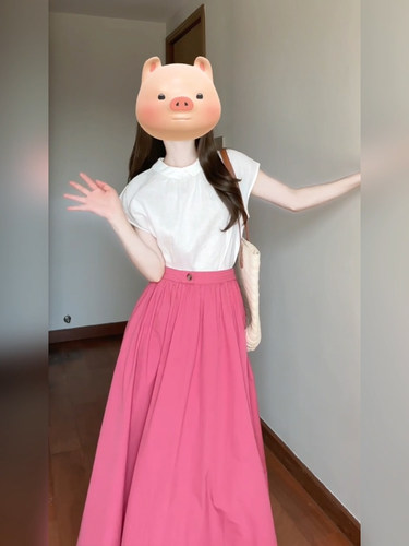 微胖mm减龄白色娃娃领上衣套装