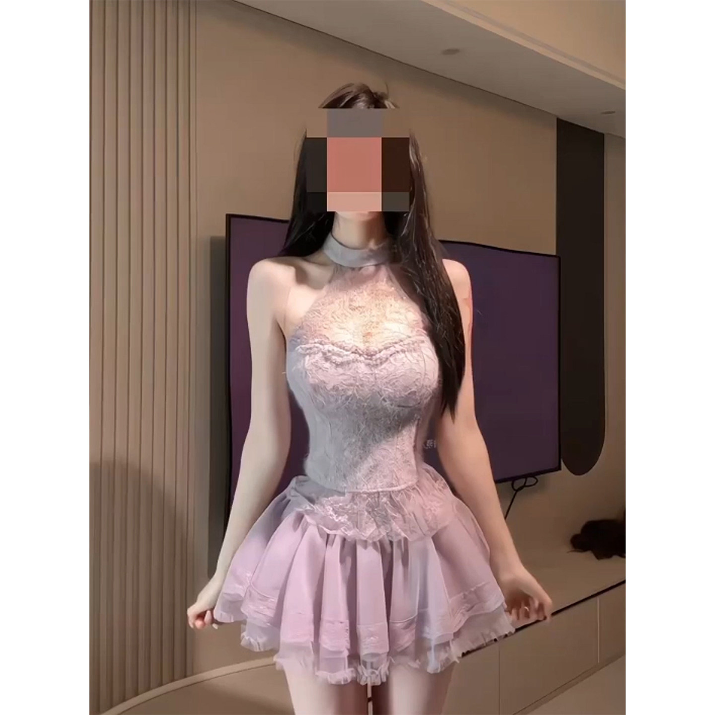 XZY 微胖纯欲性感重工蕾丝提花挂脖上衣女25年冬季蓬蓬网纱裙套装,女装/女士精品,大码套装,淘宝优惠券,粉丝福利购,淘宝优惠卷