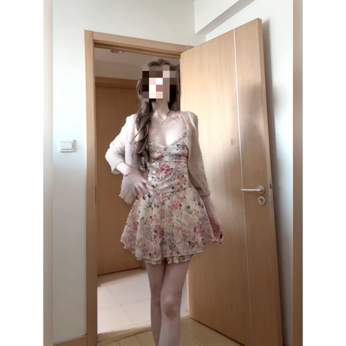 慵懒度假风碎花吊带连衣裙26夏季