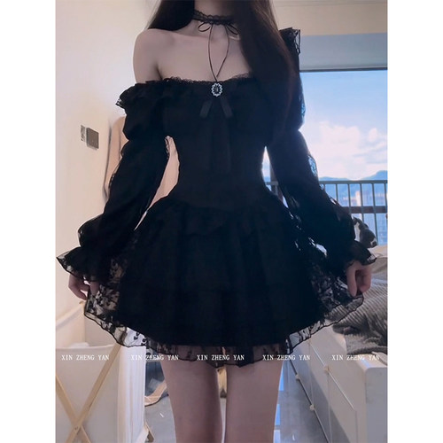 微胖mm辣妹千金风绑带长袖连衣裙