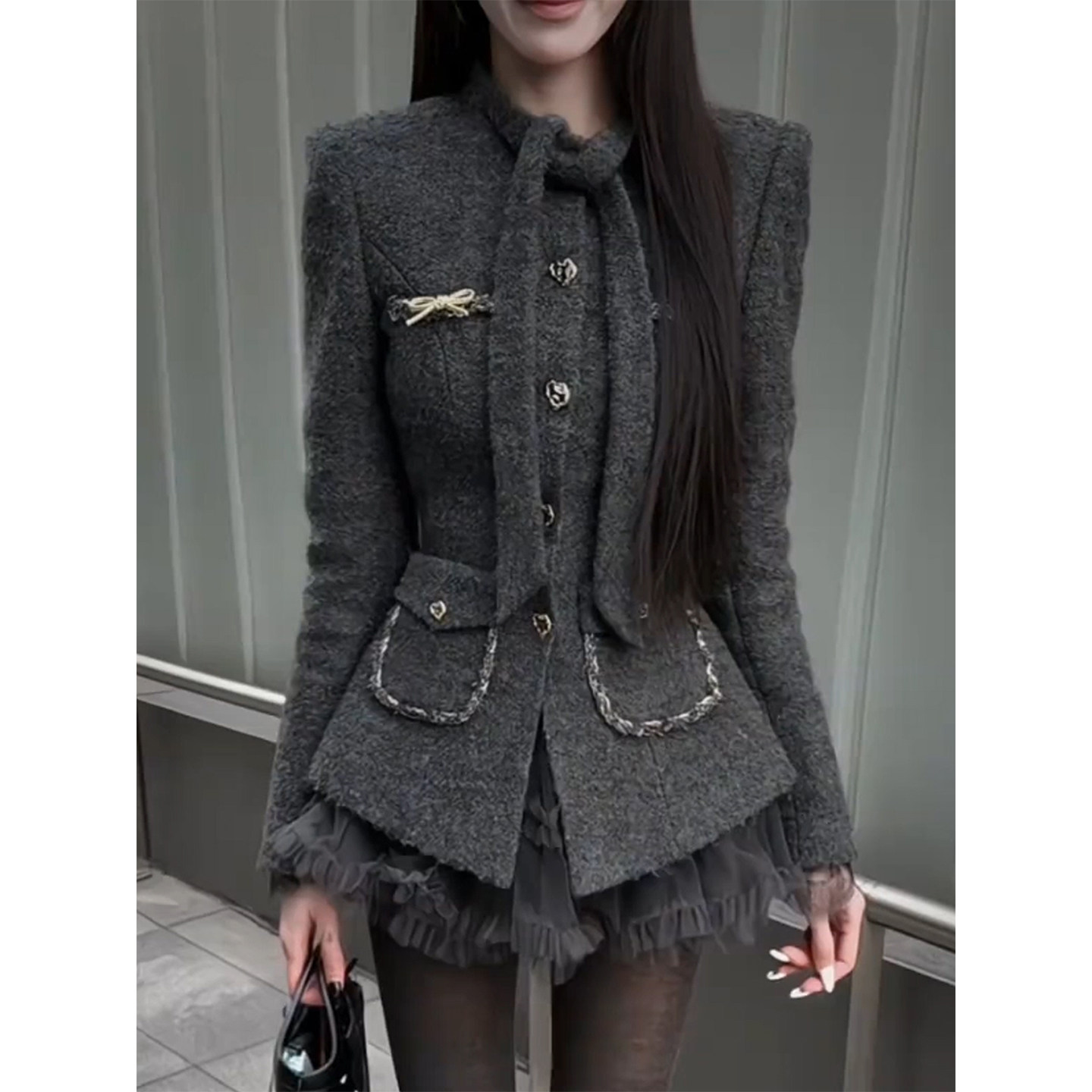 XZY 微胖法式千金小香风毛呢西装外套女25年冬季网纱蓬蓬半裙套装,女装/女士精品,大码套装,淘宝优惠券,粉丝福利购,淘宝优惠卷