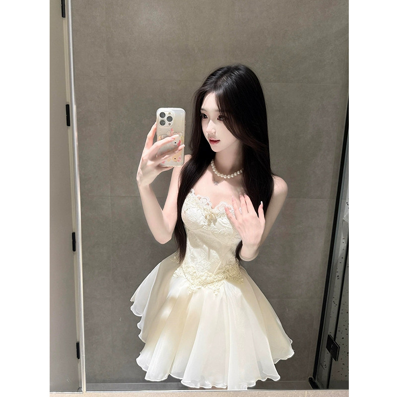 XZY 微胖芭蕾风蕾丝拼接吊带连衣裙女25年夏季纯欲温柔公主蓬蓬裙,女装/女士精品,大码连衣裙,淘宝优惠券,粉丝福利购,淘宝优惠卷