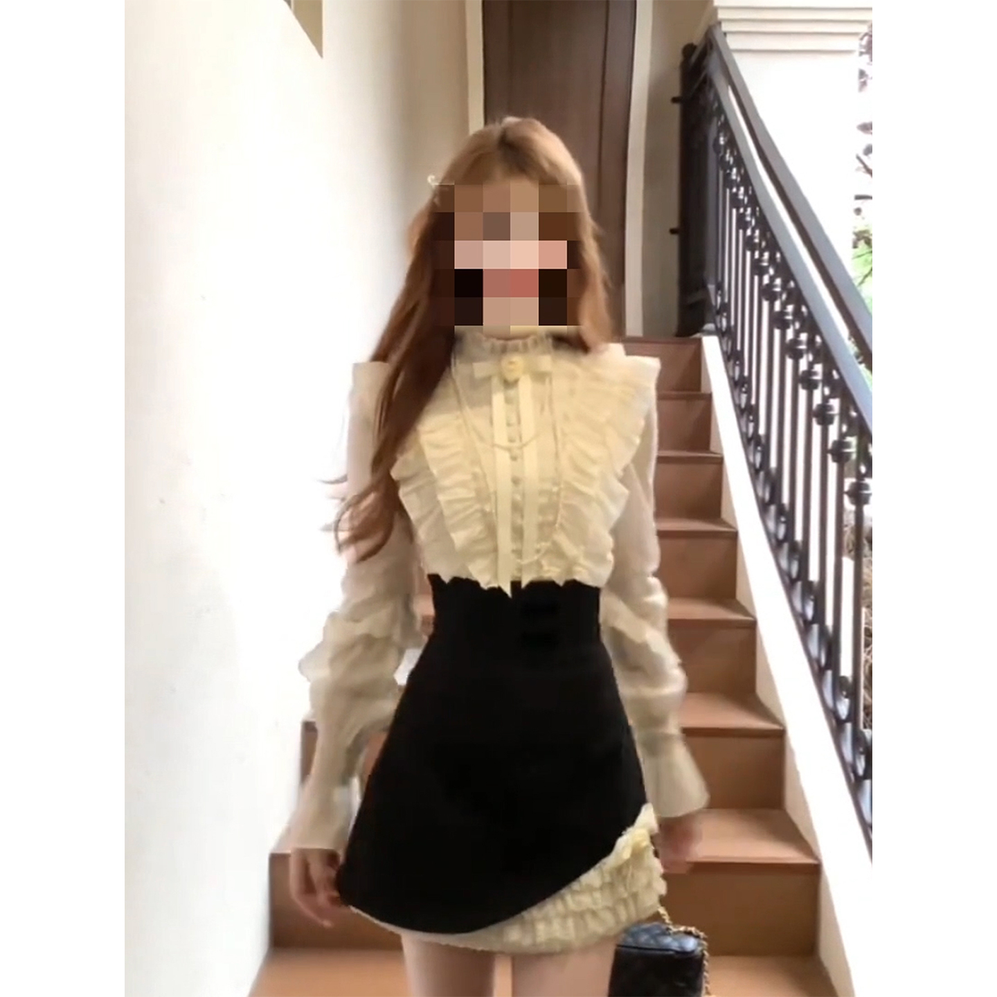 法式甜美千金风荷叶边长袖衬衫