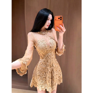 温柔气质短裙 纯欲性感蕾丝拼接网纱连衣裙女26年春季 XZY 微胖法式