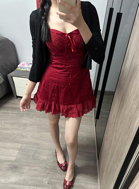 XZY 微胖纯欲甜美小飞袖红色吊带裙女25年夏浪漫度假风开衫两件套