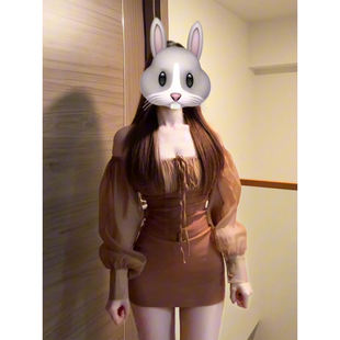 性感包臀短裙套装 XZY 微胖辣妹复古一字肩褶皱网纱上衣女25年冬季