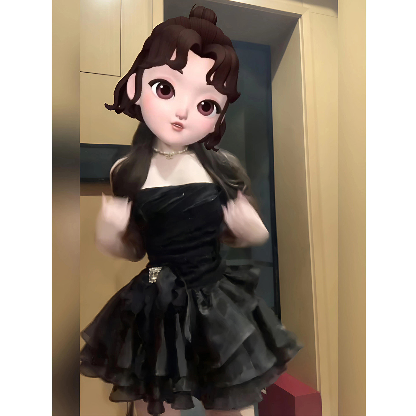 XZY 微胖纯欲千金风闪钻黑色抹胸连衣裙女25年冬季收腰蓬蓬礼服裙