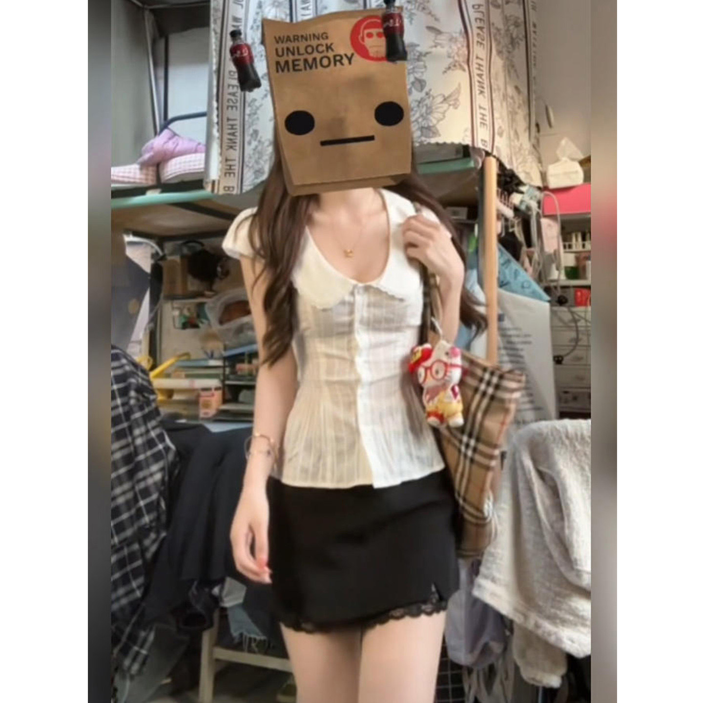 XZY 微胖甜辣风荷叶边收腰短袖上衣女26年夏季蕾丝拼接半裙两件套